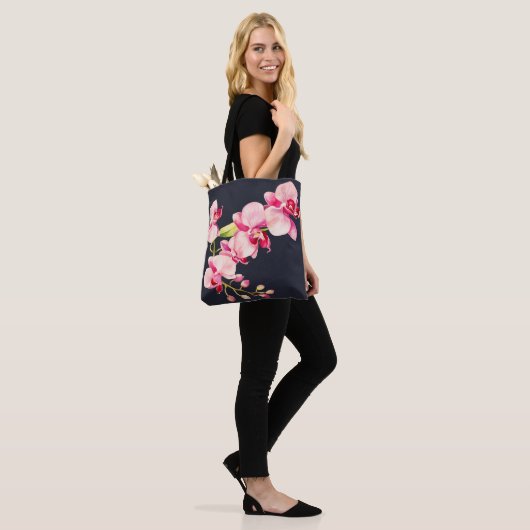 Midnight Blue levendige roze orchidee Leggings Tote Bag (Op model)
