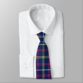 Midnight Blue, Lime Green, Magenta Tartan Pattern Stropdas (Gebonden)