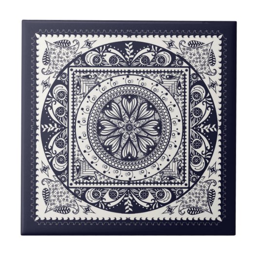 Midnight Blue Mandala Ceramic Art Tile Tegeltje (Voorkant)