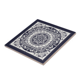 Midnight Blue Mandala Ceramic Art Tile Tegeltje