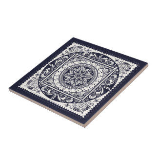 Midnight Blue Mandala Ceramic Art Tile Tegeltje