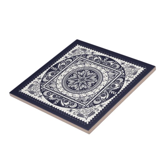 Midnight Blue Mandala Ceramic Art Tile Tegeltje (Zijkant)