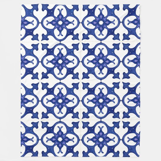 Midnight Blue Mandala Mosaic Cozy Blanket Fleece Deken (Voorkant)