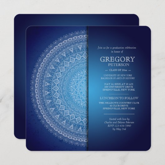 Midnight Blue Mandala uitnodiging (Voorkant / Achterkant)