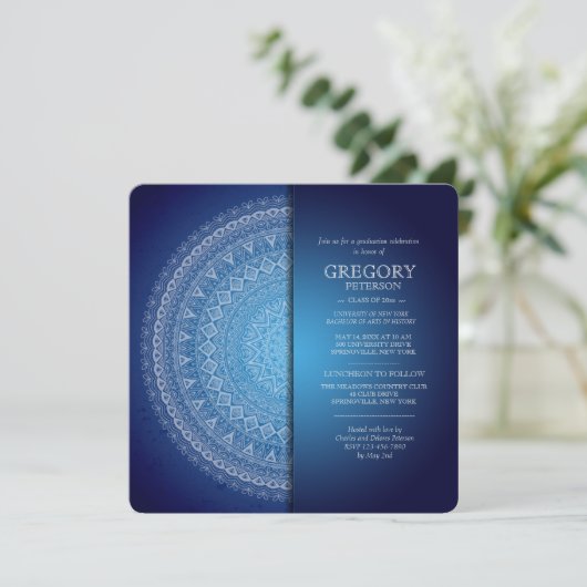 Midnight Blue Mandala uitnodiging (Staand voorkant)
