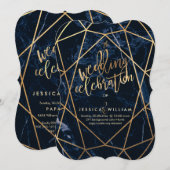 Midnight Blue Marble + Faux Gold Wedding Kaart (Voorkant / Achterkant)