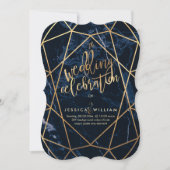 Midnight Blue Marble + Faux Gold Wedding Kaart (Voorkant)