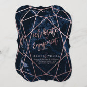 Midnight Blue Marble + Faux Roos Gold Verloving Kaart (Voorkant / Achterkant)