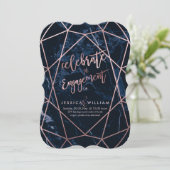 Midnight Blue Marble + Faux Roos Gold Verloving Kaart (Staand voorkant)