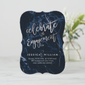 Midnight Blue Marble + Faux Silver Verloving Kaart (Staand voorkant)