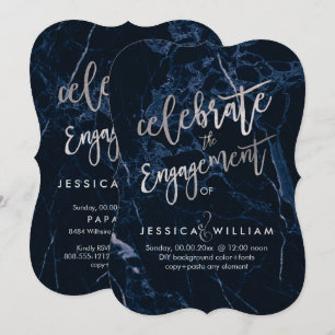Midnight Blue Marble + Faux Silver Verloving Kaart