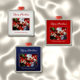 Midnight Blue Merry Christmas Photo Ornament