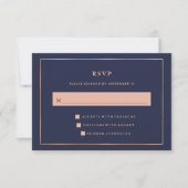 Midnight Blue met Faux Roos Gold Border RSVP (Voorkant)