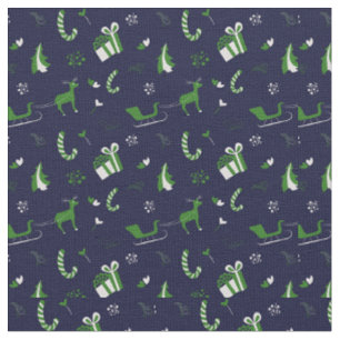 Midnight Blue met Green Reindeer en hid Sleigh Stof
