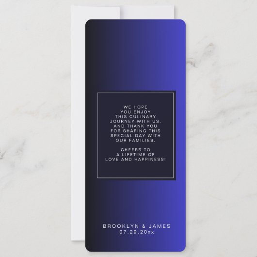 Midnight Blue Minimal Wedding Menu Kaarten (Achterkant)