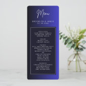 Midnight Blue Minimal Wedding Menu Kaarten (Staand voorkant)