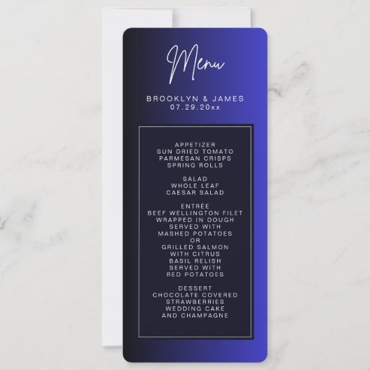Midnight Blue Minimal Wedding Menu Kaarten (Voorkant)