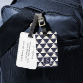 Midnight Blue Modern Aztec Geometric Monogram Bagagelabel