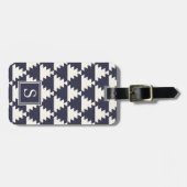 Midnight Blue Modern Aztec Geometric Monogram Bagagelabel (Voorkant horizontaal)