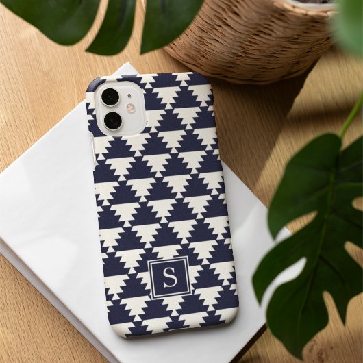 Midnight Blue Modern Aztec Geometric Monogram Case-Mate iPhone Case