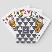 Midnight Blue Modern Aztec Geometric Monogram Pokerkaarten (Achterkant)