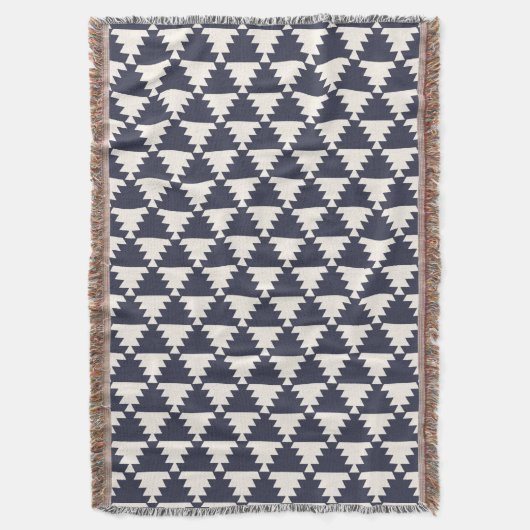 Midnight Blue Modern Aztec Geometric Pattern Deken (Voorkant Verticaal)