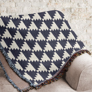 Midnight Blue Modern Aztec Geometric Pattern Deken