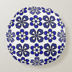Midnight Blue Modern Floral Rond Kussen