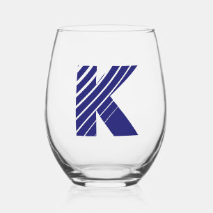 Midnight Blue Modern Monogram Initiaal Letter Wijnglas Zonder Voet
