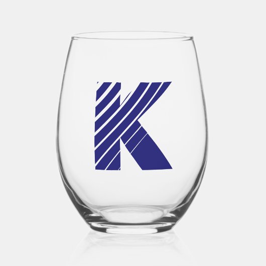 Midnight Blue Modern Monogram Initiaal Letter Wijnglas Zonder Voet (Voorkant)