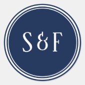 Midnight Blue Monogram Envelopsluiting Ronde Sticker (Voorkant)