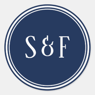 Midnight Blue Monogram Envelopsluiting Ronde Sticker