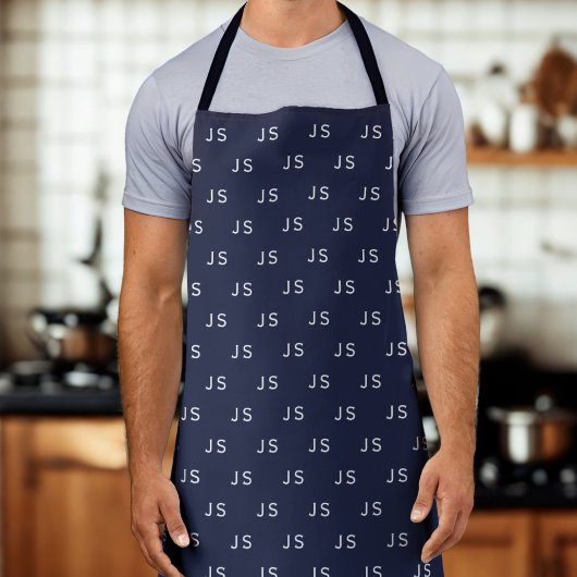 Midnight Blue Monogram Initiaal Pattern Schort