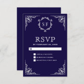 Midnight Blue  monogram RSVP (Voorkant / Achterkant)
