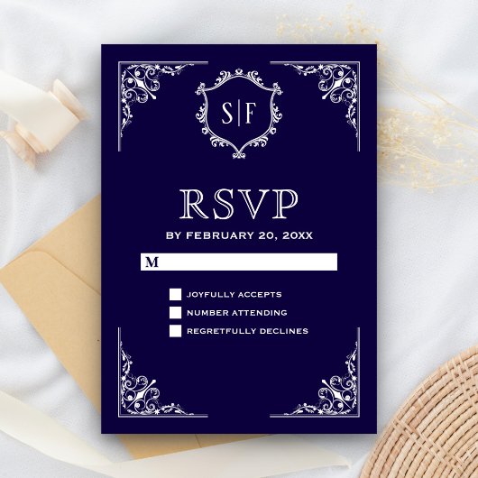 Midnight Blue monogram RSVP