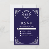 Midnight Blue monogram RSVP Kaartje (Voorkant)