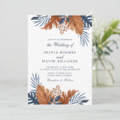 Midnight Blue Monstera bruiloft Kaart (Staand voorkant)