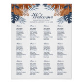 Midnight Blue Monstera Bruiloft Zitkaarten Perfect Poster (Voorkant)