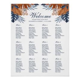 Midnight Blue Monstera Bruiloft Zitkaarten Perfect Poster