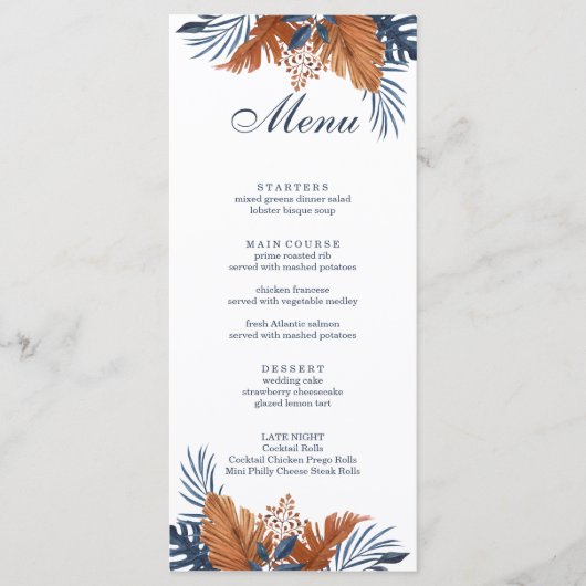 Midnight Blue Monstera Menu Kaart (Voorkant)