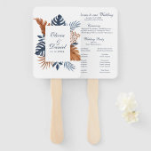 Midnight Blue Monstera Palm Leaves Trouwprogramma Handwaaier (Voorkant en achterkant)