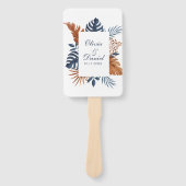 Midnight Blue Monstera Palm Leaves Trouwprogramma Handwaaier (Voorkant)
