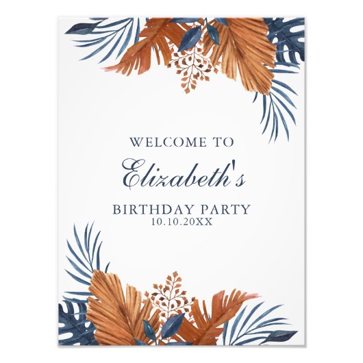 Midnight Blue Monstera Welcome Sign Foto Afdruk (Voorkant)