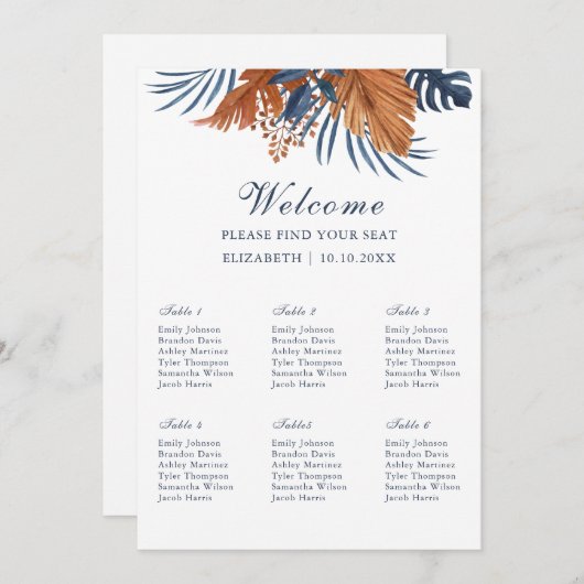 Midnight Blue Monstera Zitkaart Schuimplank Kaart (Voorkant / Achterkant)