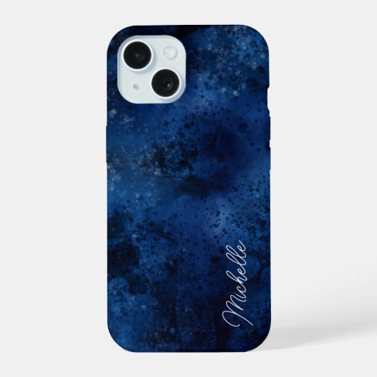 Midnight Blue Moody Waterverf Monogram iPhone 15 Case (Achterkant)
