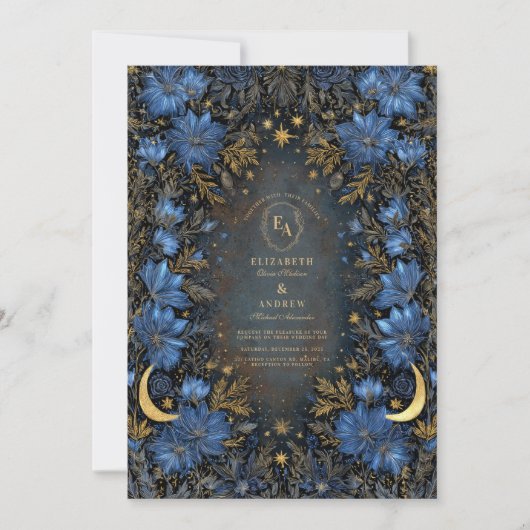 Midnight Blue Moon & Star Wedding Kaart (Voorkant)