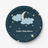 Midnight Blue Moon & Stars Elegant Baby shower Papieren Bordje (Voorkant)