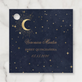 Midnight Blue Moon Stars Quinceanera Bedankjes Labels