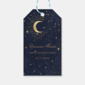 Midnight Blue Moon Stars Quinceanera Cadeaulabel (Voorkant)