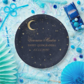 Midnight Blue Moon Stars Quinceanera Papieren Bordje (Feest)
